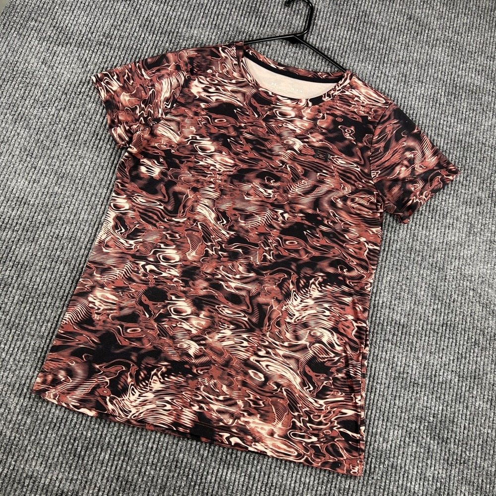 Under Armour Shirt Womens Medium Red Black Abstract Print Athletic Loose Tee